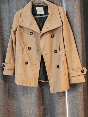 Altar’d State Wool Blend Double Breasted Coat Tan Medium Old Money Fall Winter